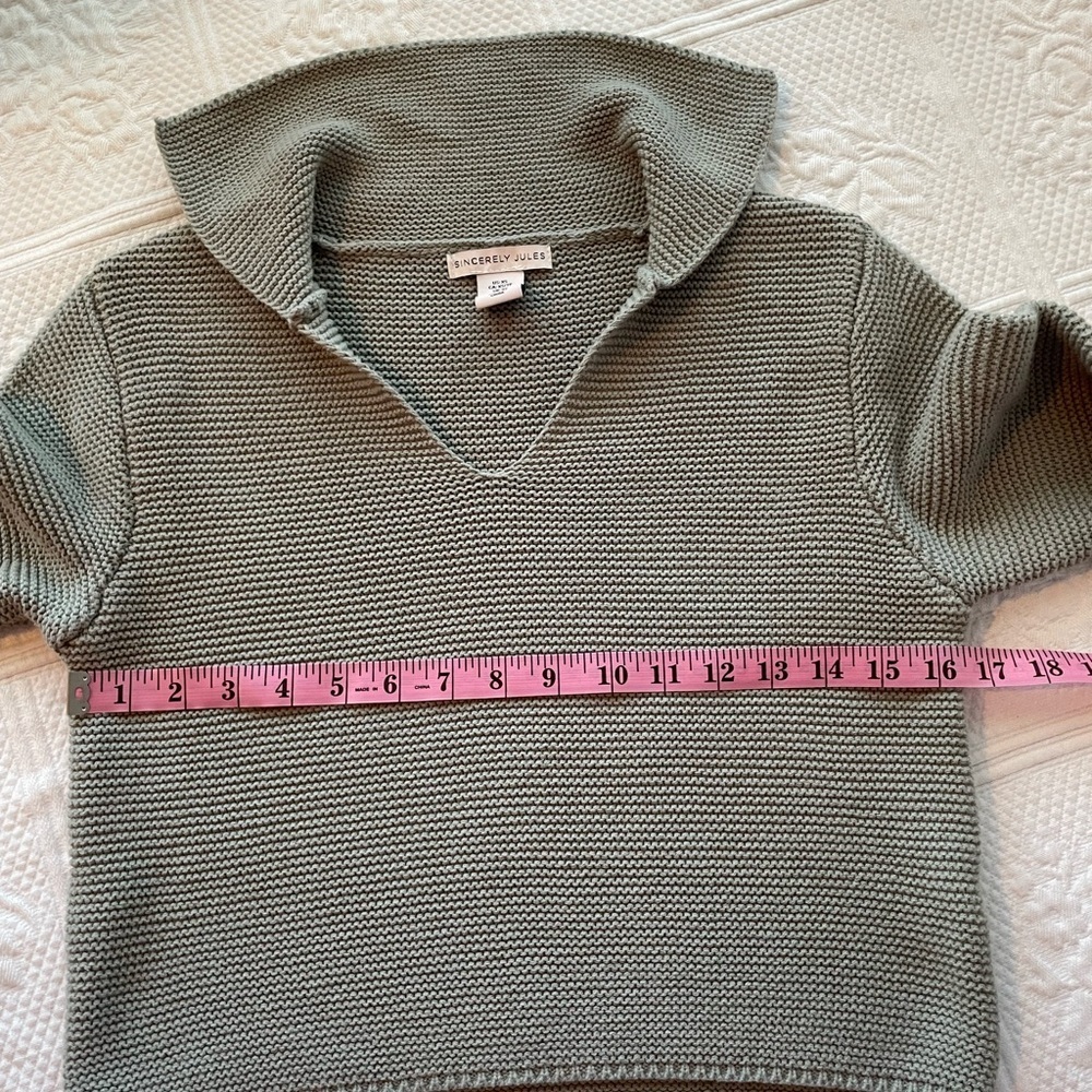 Sincerely Jules Long Sleeve Collar Crop Sweater Sage Green XS - Picture 9 of 10